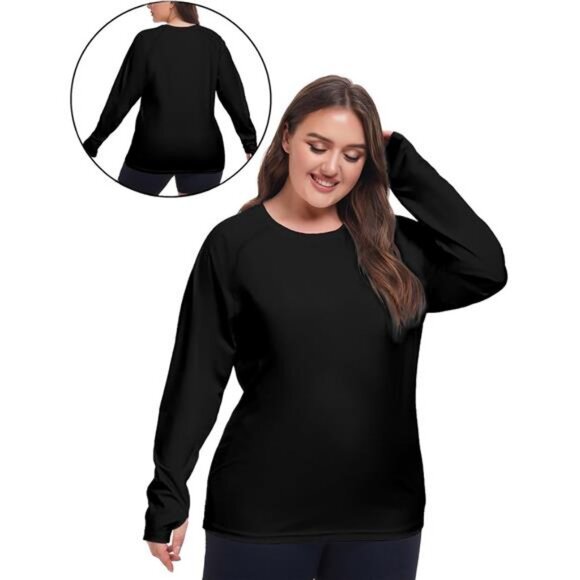 Soft UPF 50+ Plus Size Workout Shirt for Women Long Sleeves Moisture - Picture 5 of 7
